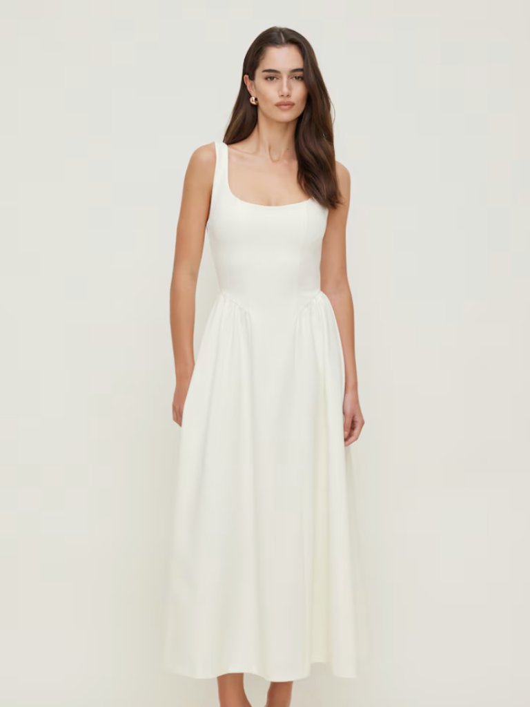 Dynamite Irina Ponte Midi Dress - White, Medium